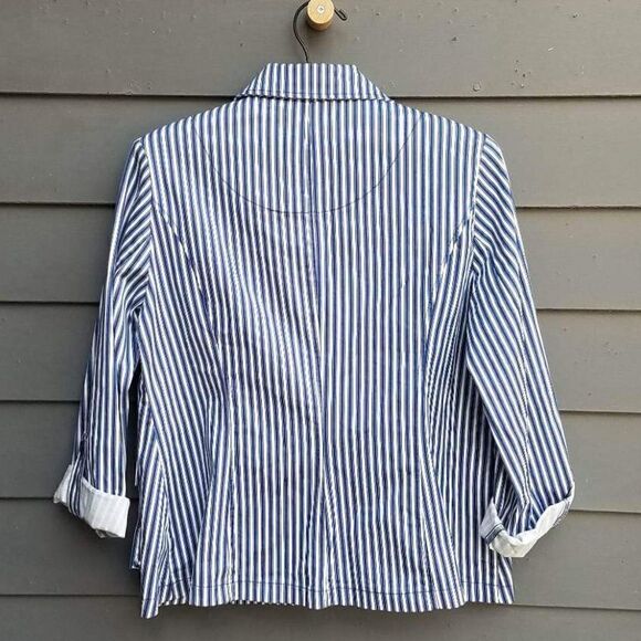 Tribal Blue and White Stripe Jacket w/Roll up Sleeves Size Medium - Picture 9 of 12